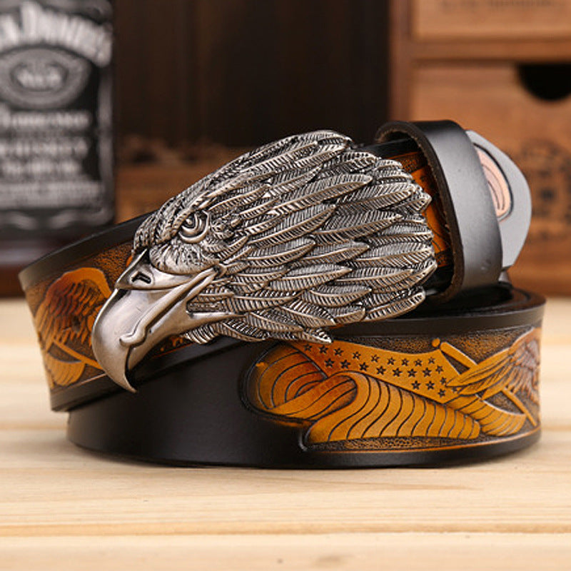 VAAGOON 4035 Black Eagle Embossed Leather Belt – Wide Eagle Buckle