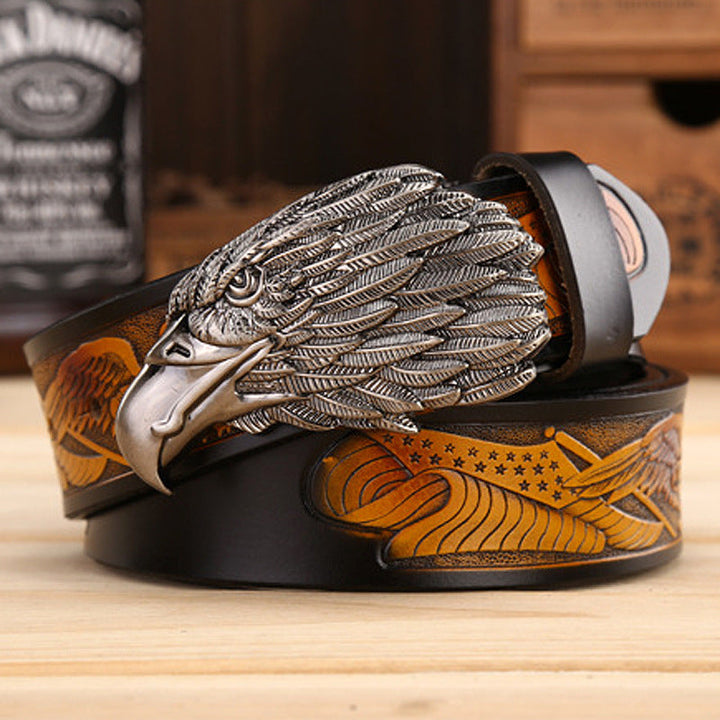 VAAGOON 4035 Black Eagle Embossed Leather Belt – Wide Eagle Buckle
