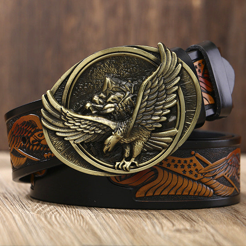 VAAGOON ML017 Oval Eagle Plate Buckle Genuine Leather Belt