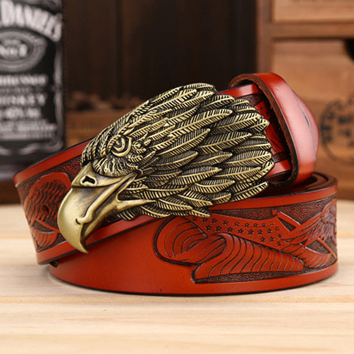 VAAGOON 4035 Black Eagle Embossed Leather Belt – Wide Eagle Buckle