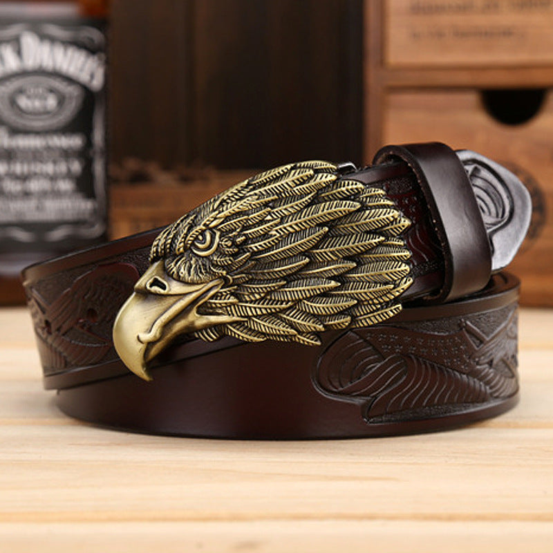 VAAGOON 4035 Black Eagle Embossed Leather Belt – Wide Eagle Buckle