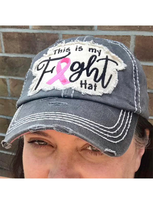 Embroidered Distressed Pink Ribbon Baseball Cap