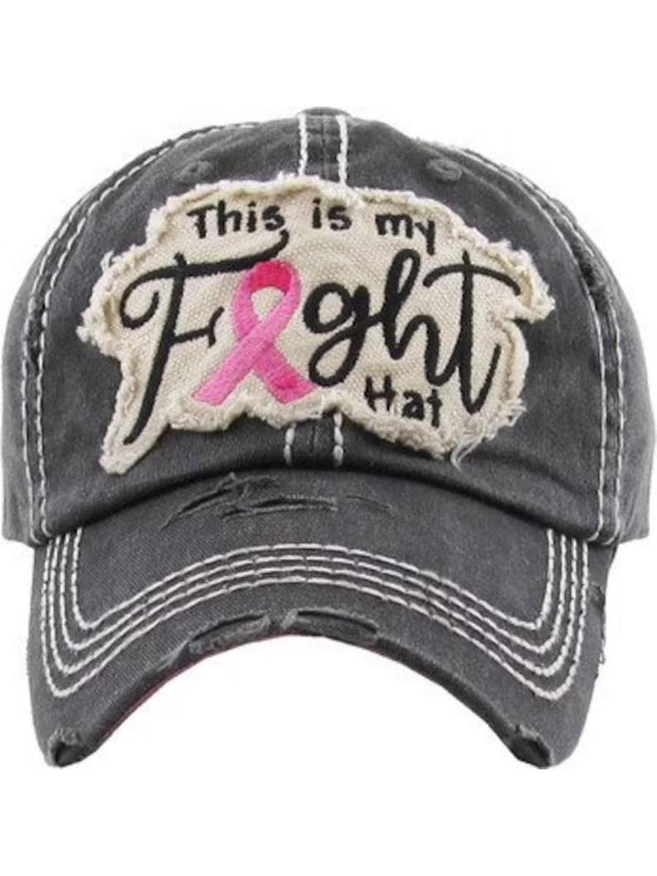 Embroidered Distressed Pink Ribbon Baseball Cap