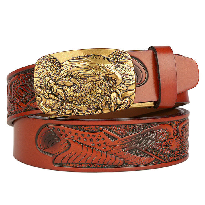 VAAGOON 4025 Black Eagle Embossed Leather Belt – Wide Eagle Buckle