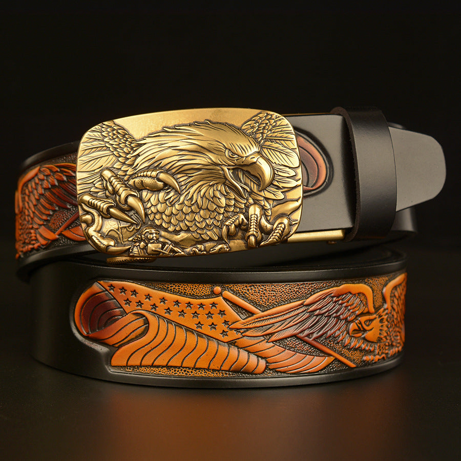 VAAGOON 4025 Black Eagle Embossed Leather Belt – Wide Eagle Buckle