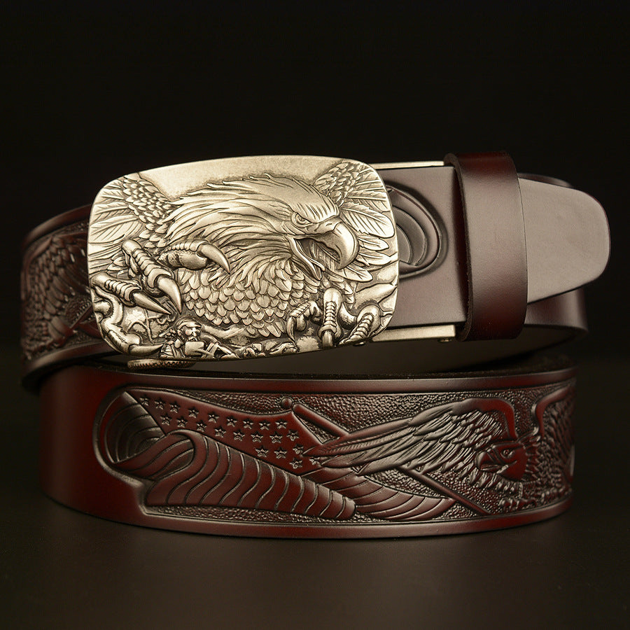 VAAGOON 4025 Black Eagle Embossed Leather Belt – Wide Eagle Buckle