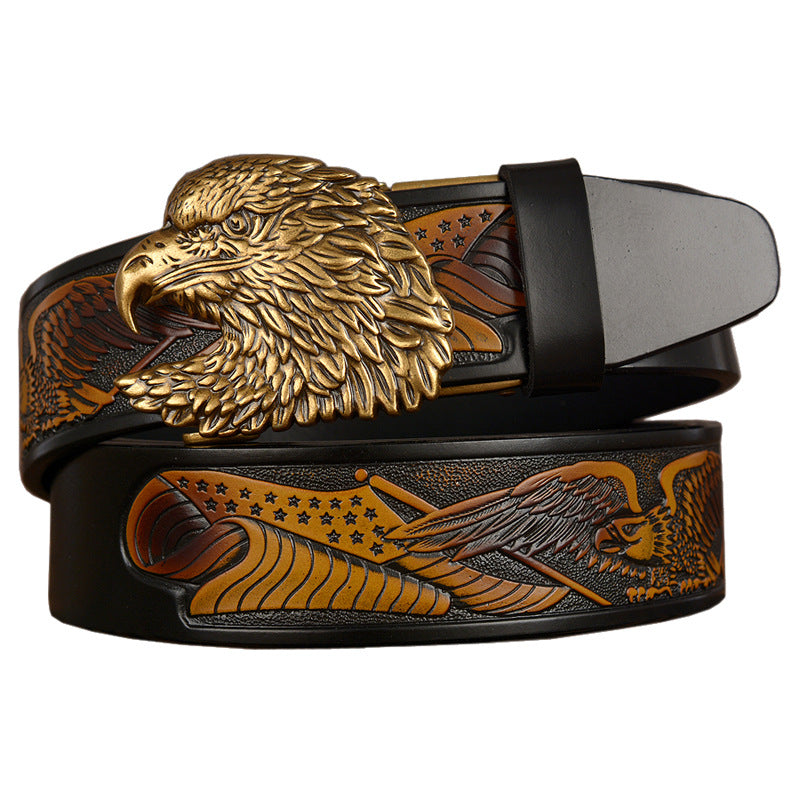 VAAGOON Black Eagle Patterned Three-Layer Leather Belt – Wide Eagle Buckle