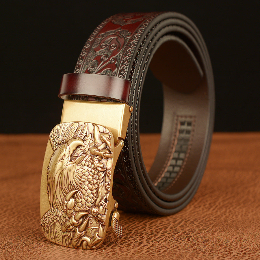 VAAGOON Engraved Black Claw Pattern Genuine Leather Belt 05 – Eagle Buckle