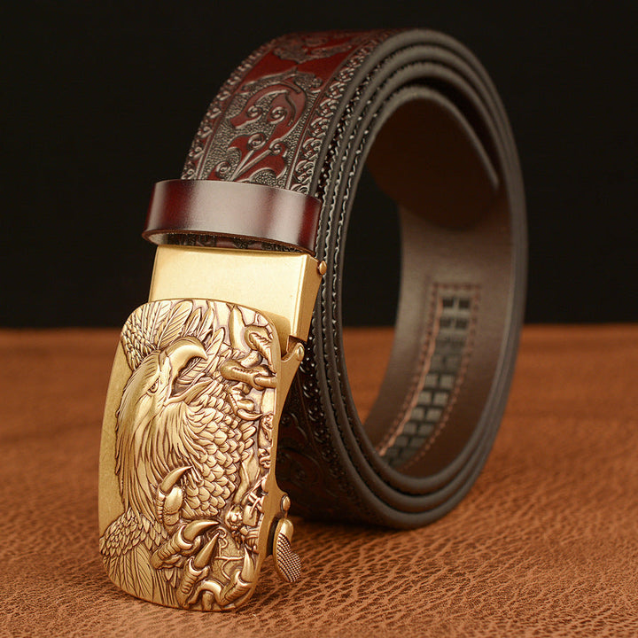 VAAGOON Engraved Black Claw Pattern Genuine Leather Belt 05 – Eagle Buckle