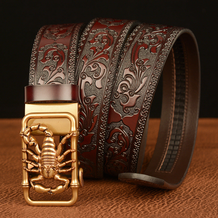 VAAGOON Engraved Black Scorpion Pattern Genuine Leather Belt – Scorpion Buckle