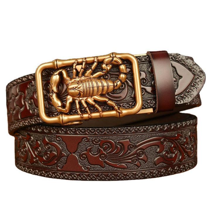 VAAGOON Engraved Black Scorpion Pattern Genuine Leather Belt – Scorpion Buckle