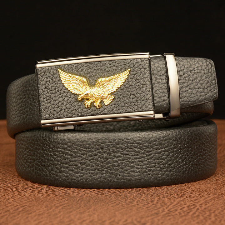 VAAGOON Black Edged Genuine Leather Belt – Square Eagle Model