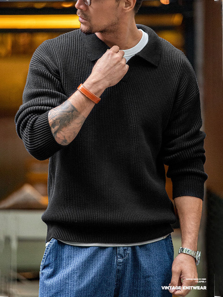 Vaagoon Retro Polo Collar V-Neck Knit