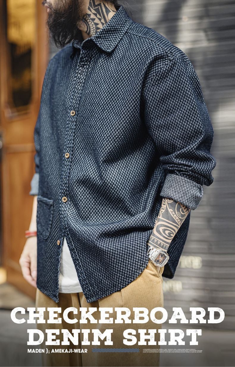 VAAGOON CHECKERBOARD DENIM SHIRT