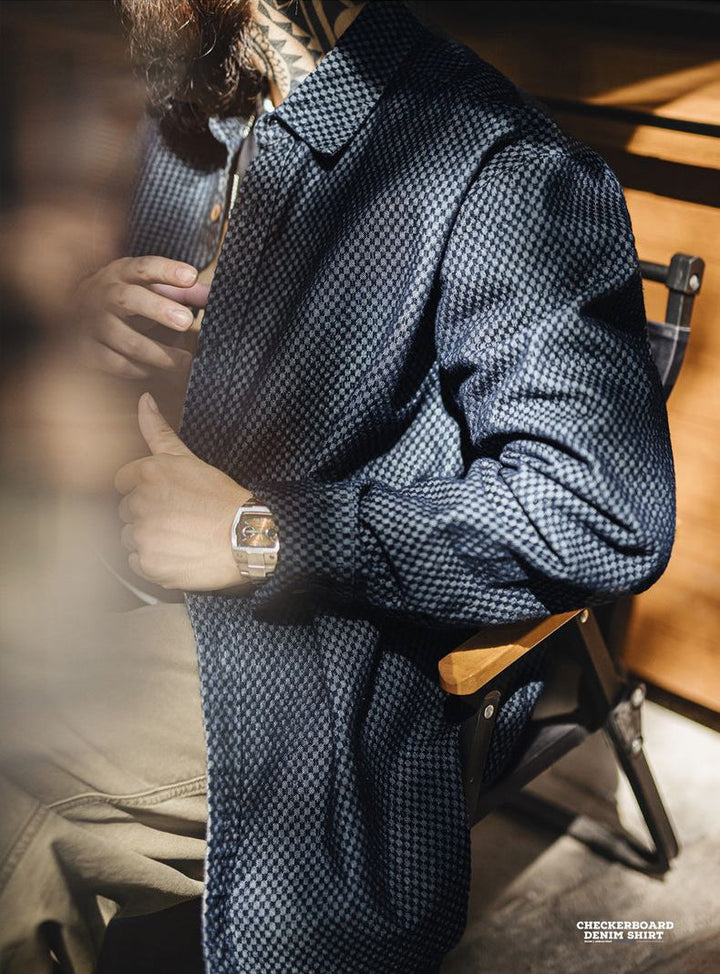 VAAGOON CHECKERBOARD DENIM SHIRT