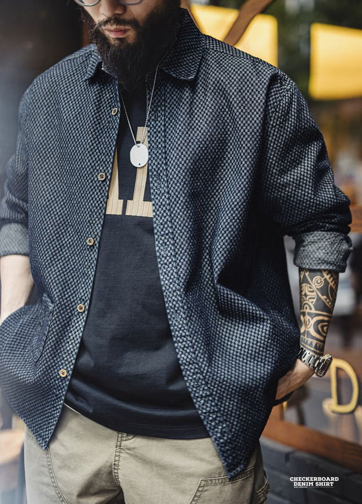 VAAGOON CHECKERBOARD DENIM SHIRT