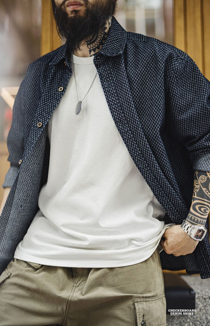 VAAGOON CHECKERBOARD DENIM SHIRT