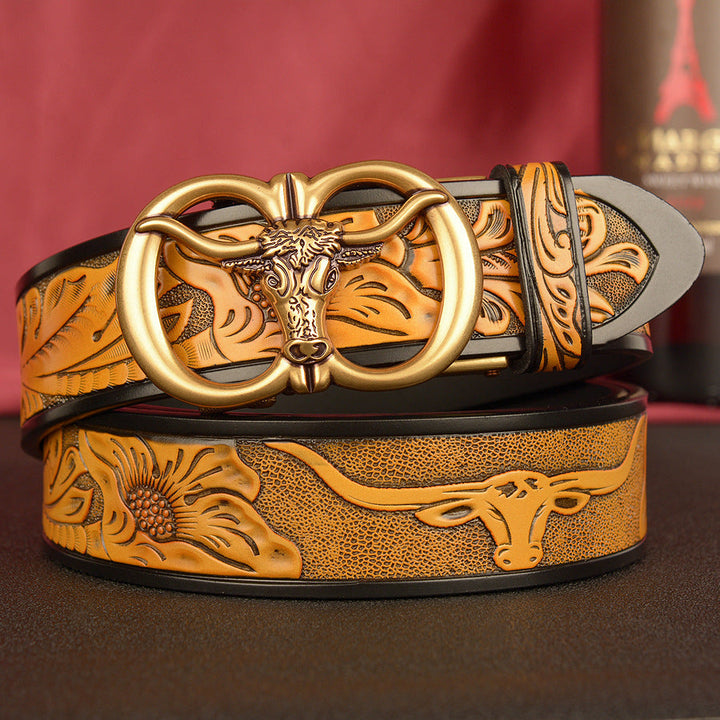 VAAGOON Black Double Ring Bull Head Buckle Leather Belt – GY034 Model