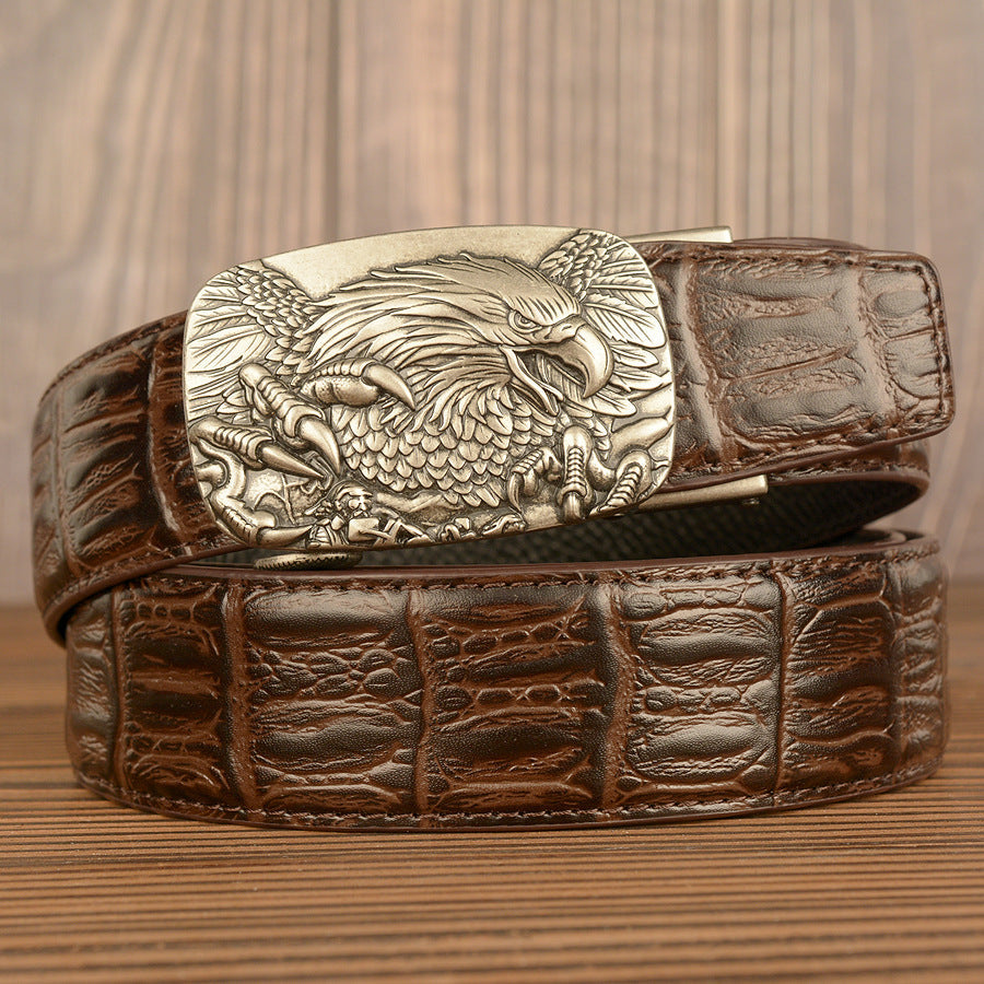 VAAGOON Black Crocodile Pattern Genuine Leather Belt – Eagle Buckle