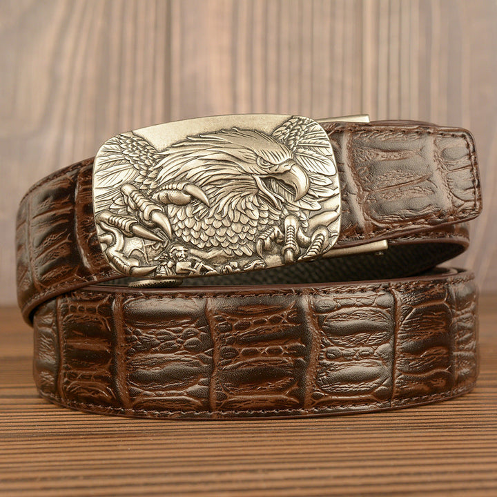 VAAGOON Black Crocodile Pattern Genuine Leather Belt – Eagle Buckle