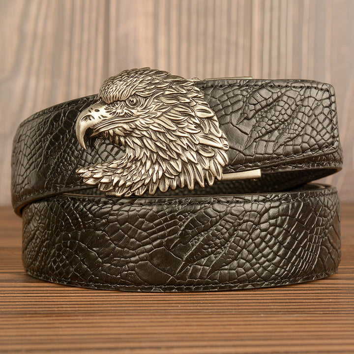 VAAGOON Black Crocodile Pattern Genuine Leather Belt – Eagle Head Buckle Eagle Model