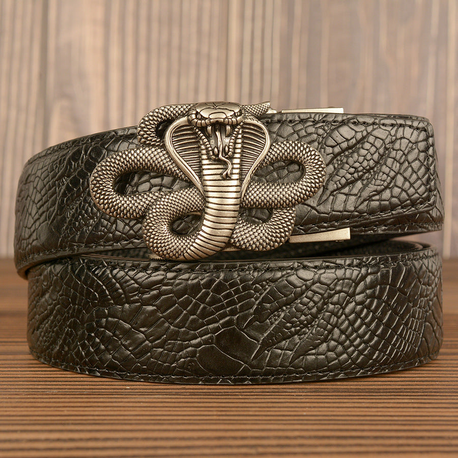 VAAGOON Black Snake Skin Pattern Genuine Leather Belt