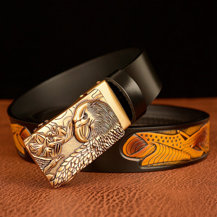 VAAGOON Black Eagle Head Buckle Genuine Leather Belt – GY055 Model