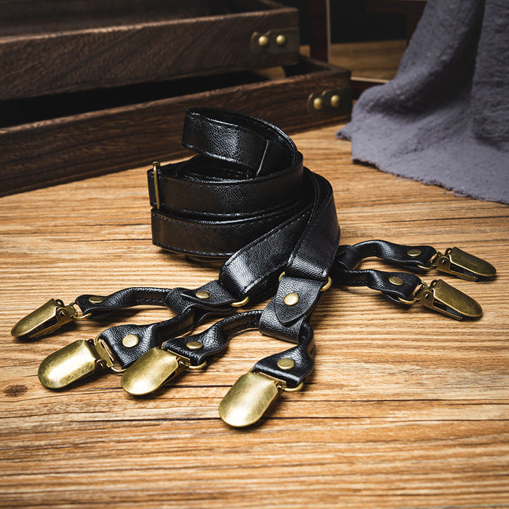 Vaagoon Dark Classic 6 Clips PU Pants Suspender