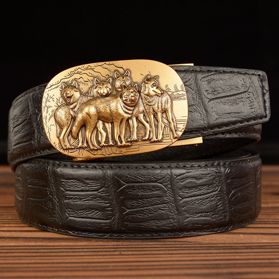 VAAGOON Black Crocodile Pattern Genuine Leather Belt – Stitch Detail
