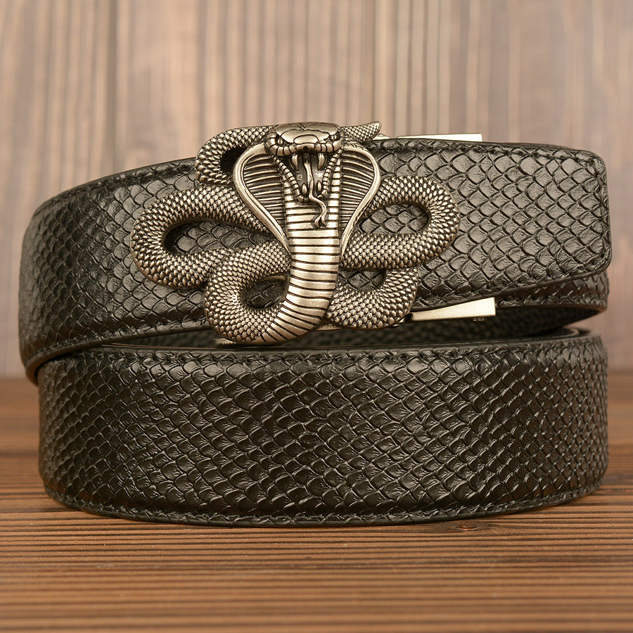 VAAGOON Black Snake Skin Pattern Genuine Leather Belt