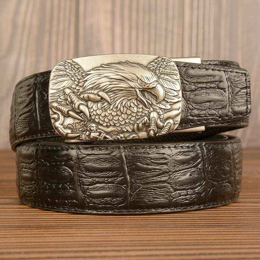 VAAGOON Black Crocodile Pattern Genuine Leather Belt – Eagle Buckle