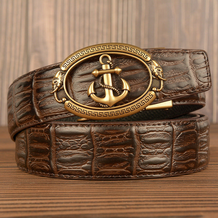 VAAGOON Black Crocodile Pattern Genuine Leather Belt – Anchor Buckle