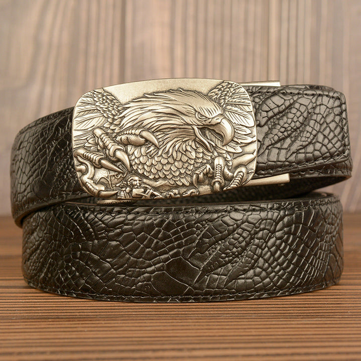VAAGOON Black Crocodile Pattern Genuine Leather Belt – Eagle Buckle