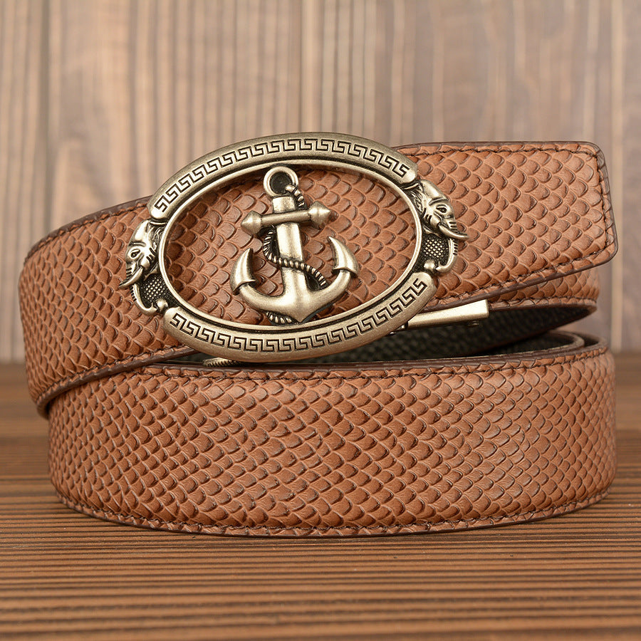 VAAGOON Black Crocodile Pattern Genuine Leather Belt – Anchor Buckle