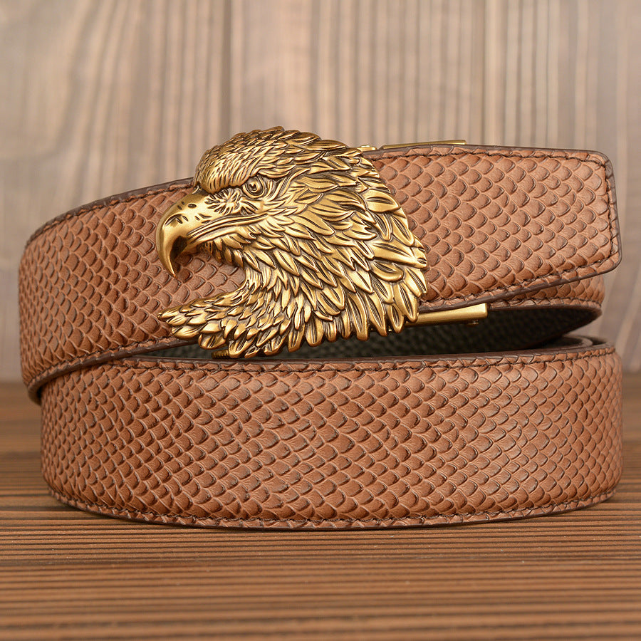 VAAGOON Black Crocodile Pattern Genuine Leather Belt – Eagle Head Buckle Eagle Model