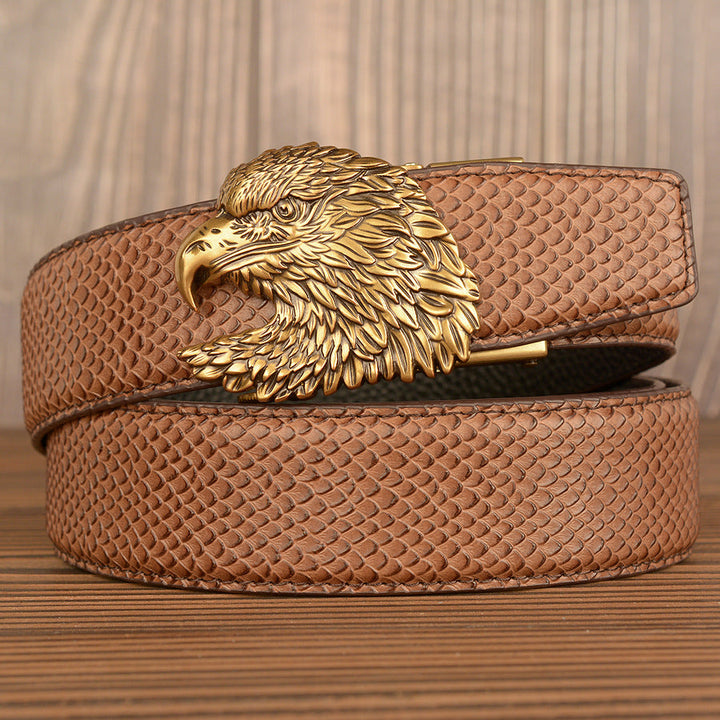 VAAGOON Black Crocodile Pattern Genuine Leather Belt – Eagle Head Buckle Eagle Model