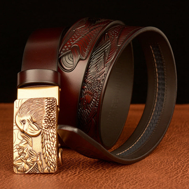 VAAGOON Black Eagle Head Buckle Genuine Leather Belt – GY055 Model