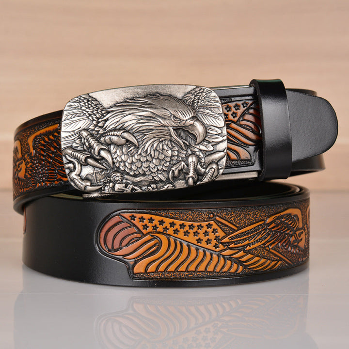 VAAGOON Black Eagle Claw Embossed Genuine Leather Belt – Animal Figure