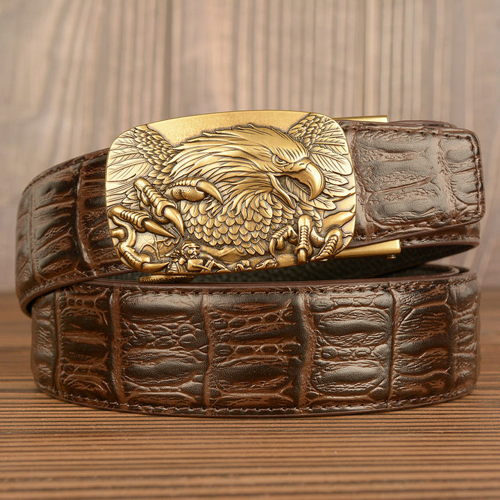 VAAGOON Black Crocodile Pattern Genuine Leather Belt – Eagle Buckle