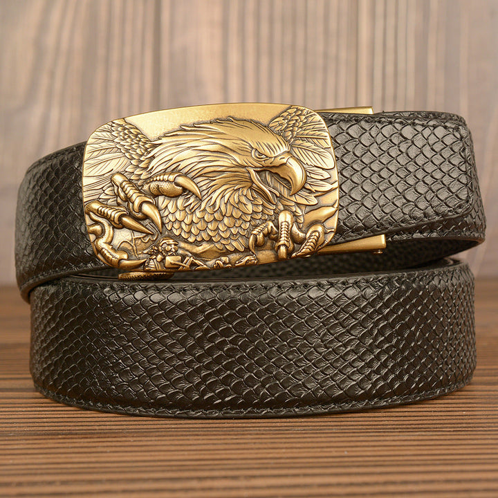VAAGOON Black Crocodile Pattern Genuine Leather Belt – Eagle Buckle