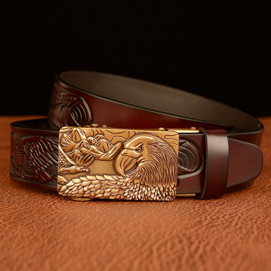 VAAGOON Black Eagle Head Buckle Genuine Leather Belt – GY055 Model