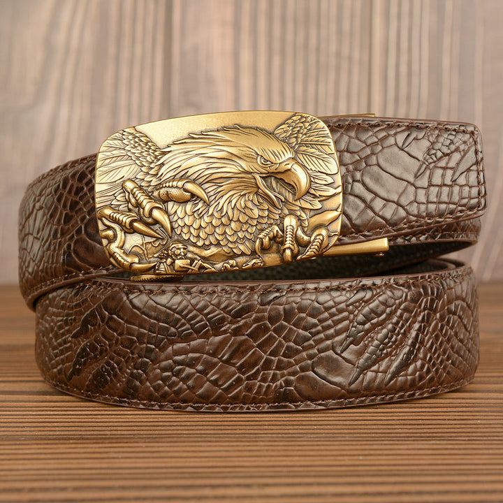 VAAGOON Black Crocodile Pattern Genuine Leather Belt – Eagle Buckle