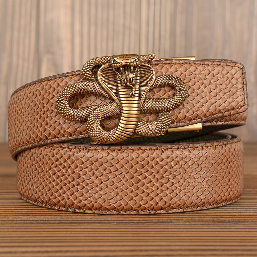 VAAGOON Black Snake Skin Pattern Genuine Leather Belt