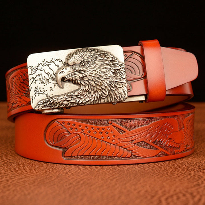 VAAGOON Black Eagle Pattern Genuine Leather Belt – Animal Buckle