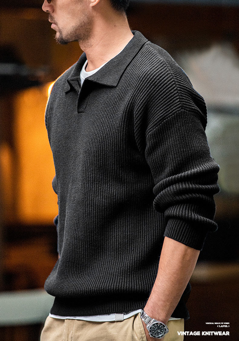 Vaagoon Retro Polo Collar V-Neck Knit