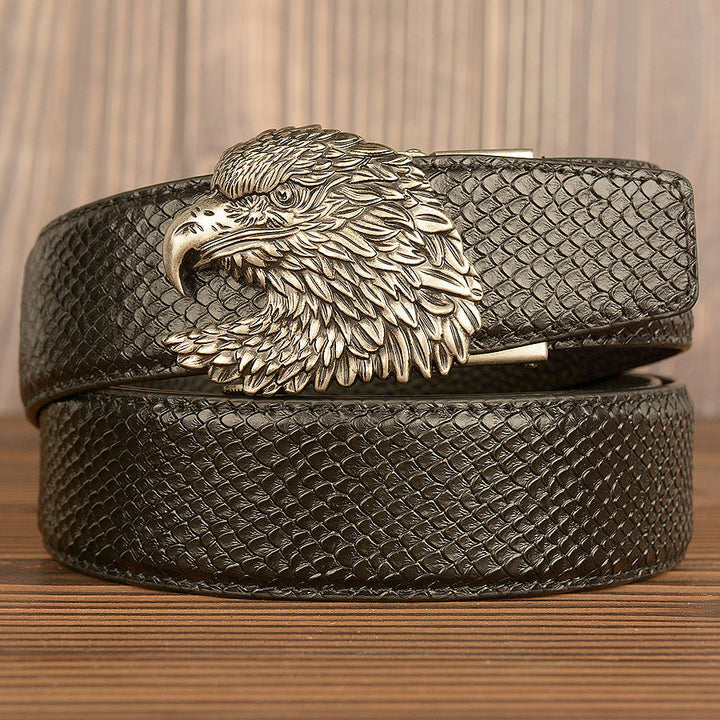 VAAGOON Black Crocodile Pattern Genuine Leather Belt – Eagle Head Buckle Eagle Model
