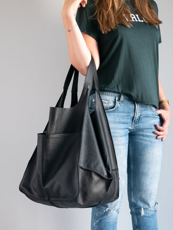 Simple Soft Leather Large Capacity Single Shoulder Portable Tote