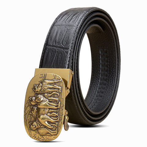 VAAGOON Black Crocodile Pattern Genuine Leather Belt – Stitch Detail