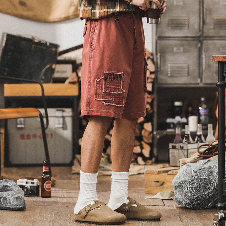 VAAGOON Retro Patchwork Brick Shorts