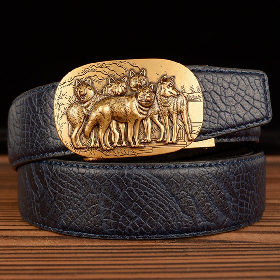 VAAGOON Black Crocodile Pattern Genuine Leather Belt – Stitch Detail